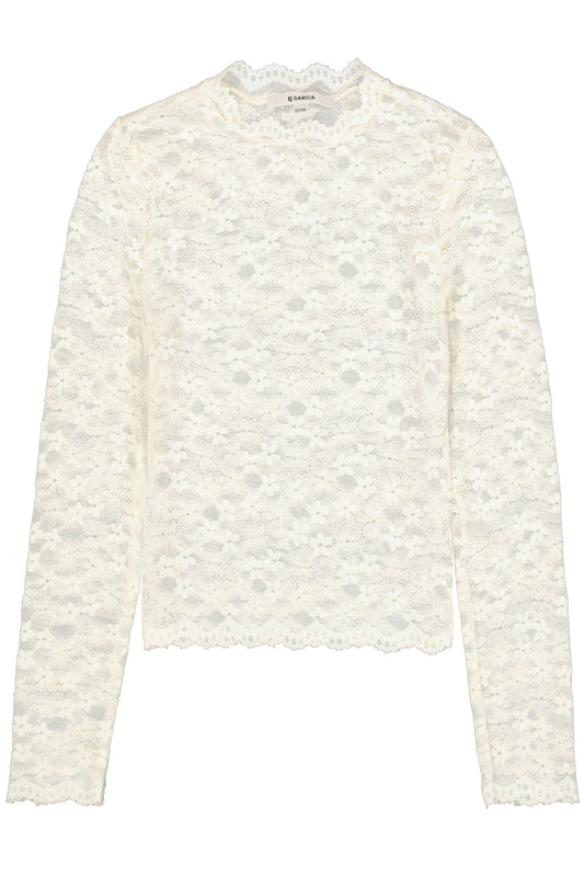 Garcia witte longsleeve met kant voor meisjes - vooraanzicht