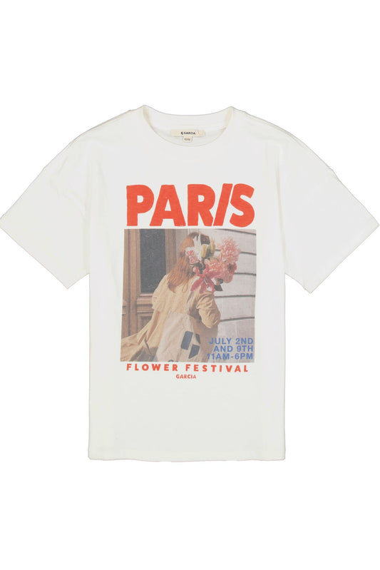 Garcia meisjes t-shirt wit met Paris print - vooraanzicht