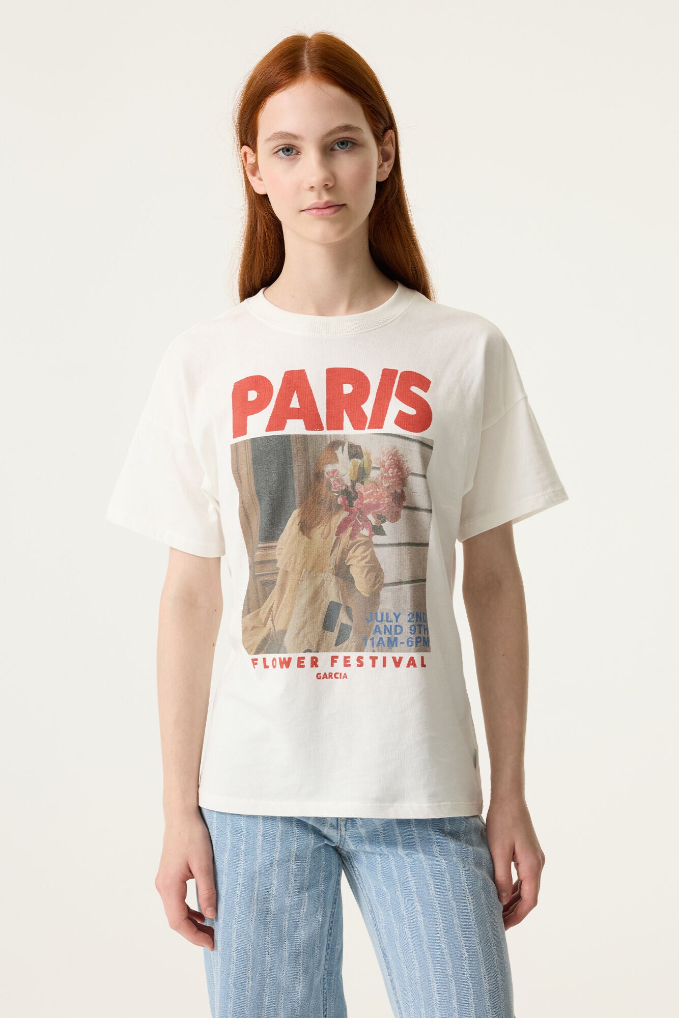 Garcia meisjes shirt wit met Paris opdruk - volledig aanzicht