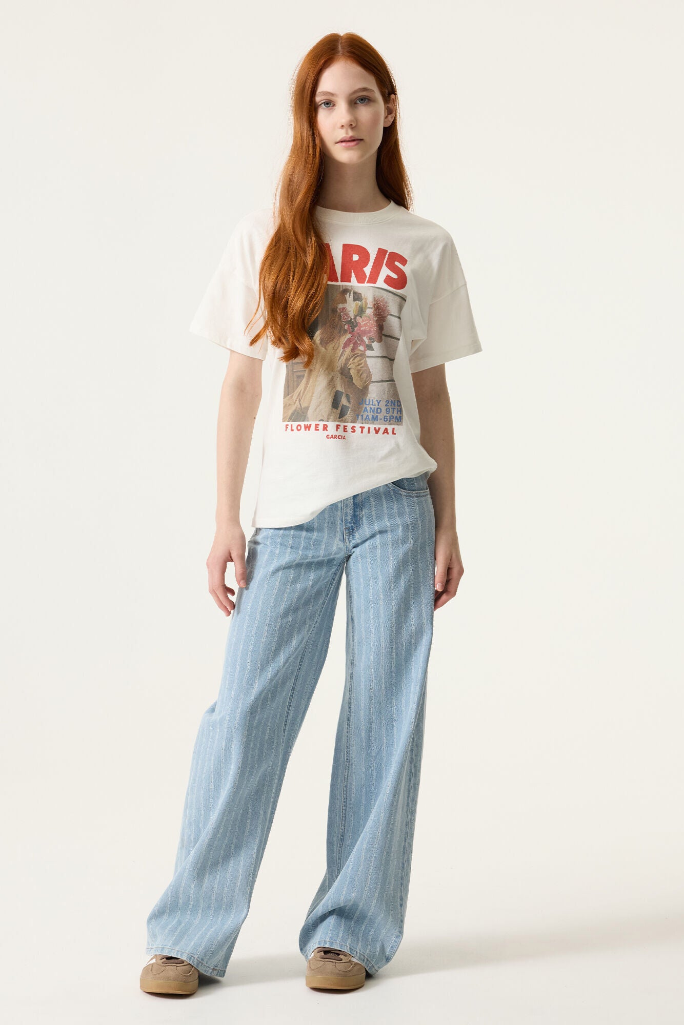 Garcia wit t-shirt meisjes Paris - zijaanzicht met pasvorm