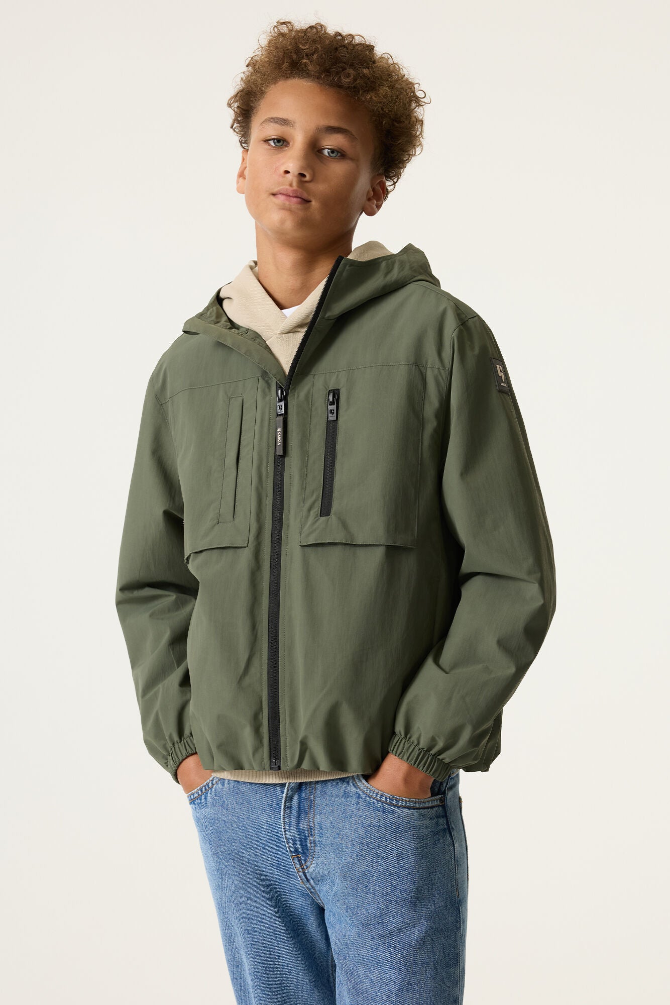 GARCIA outdoor jacket jongens kaki - detail ritssluiting en kraag