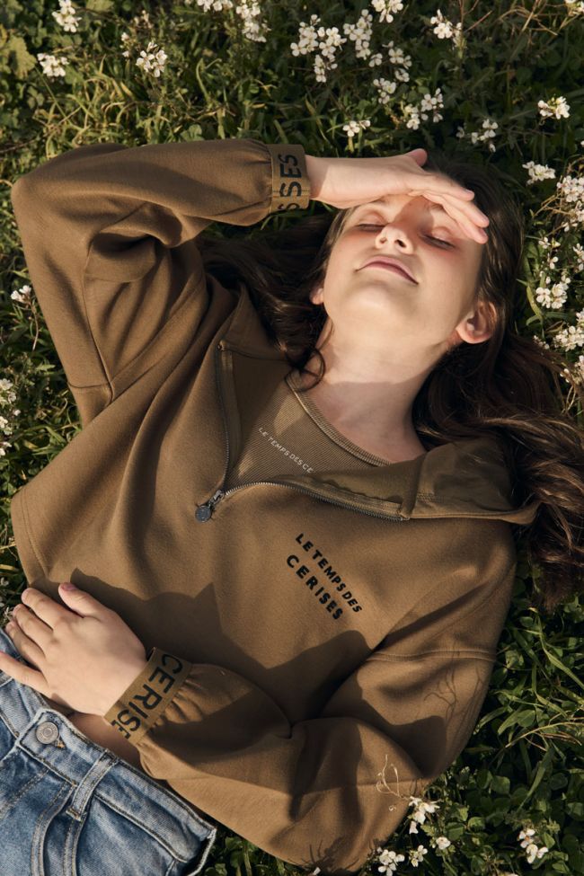 Khaki sweat half zipper Temps des Cerises