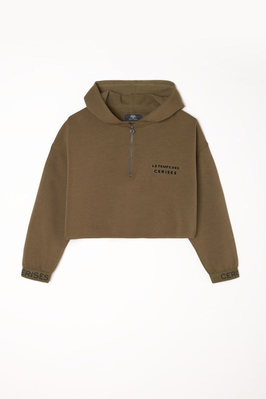 Khaki sweat half zipper Temps des Cerises