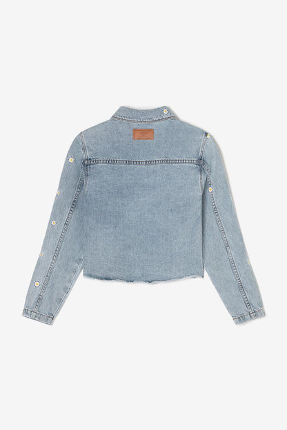 Jeans vest met madeliefjes