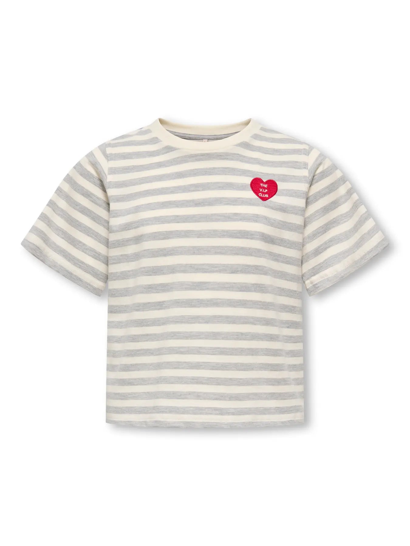 KIDS ONLY meisjes t-shirt met grijze en witte horizontale strepen, casual kinderkleding