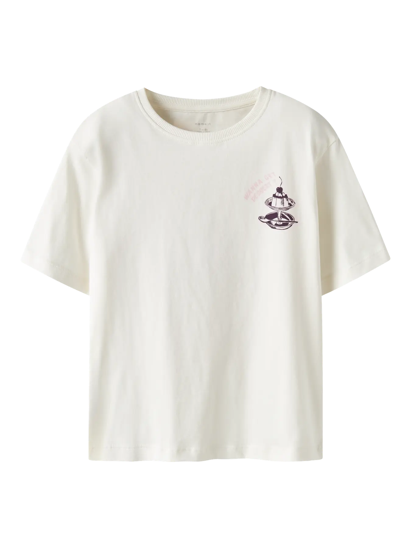 NAME IT meisjes t-shirt wit wanna get dessert print voorkant - leuke tekst shirt