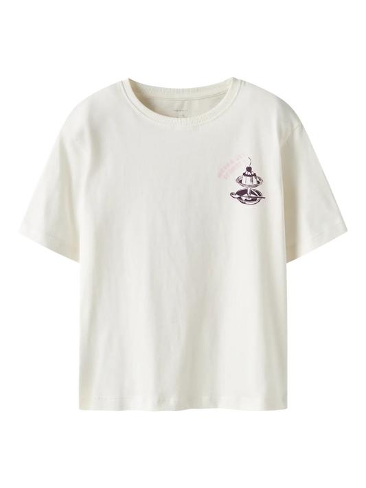 NAME IT meisjes t-shirt wit wanna get dessert print voorkant - leuke tekst shirt
