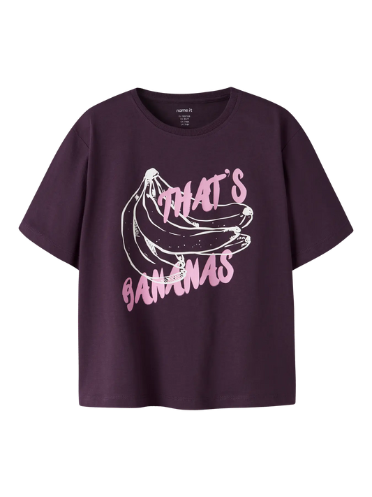 NAME IT meisjes t-shirt paars met that's bananas print - voorkant