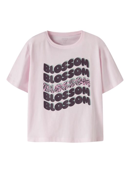 NAME IT meisjes t-shirt Blossom in roze met bloemenprint - voorkant
