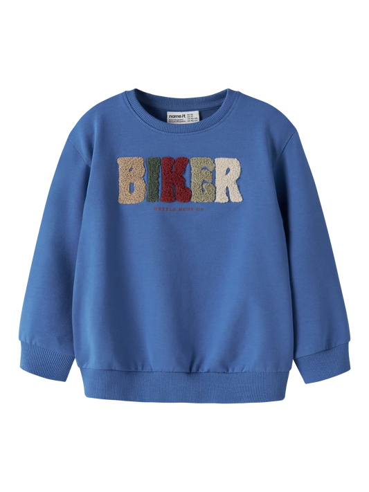 NAME IT blauwe bikertrui voor jongens met stoere print