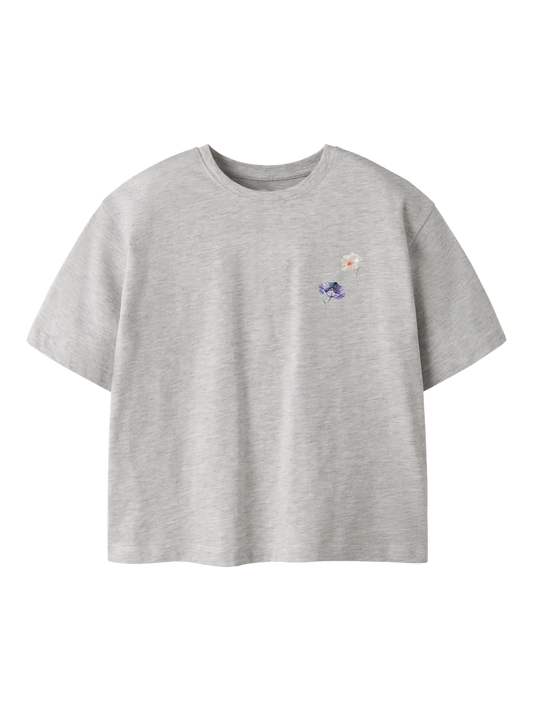 NAME IT T-shirt Fresh Bloom grijs meisjes oversized t-shirt met backprint voorkant