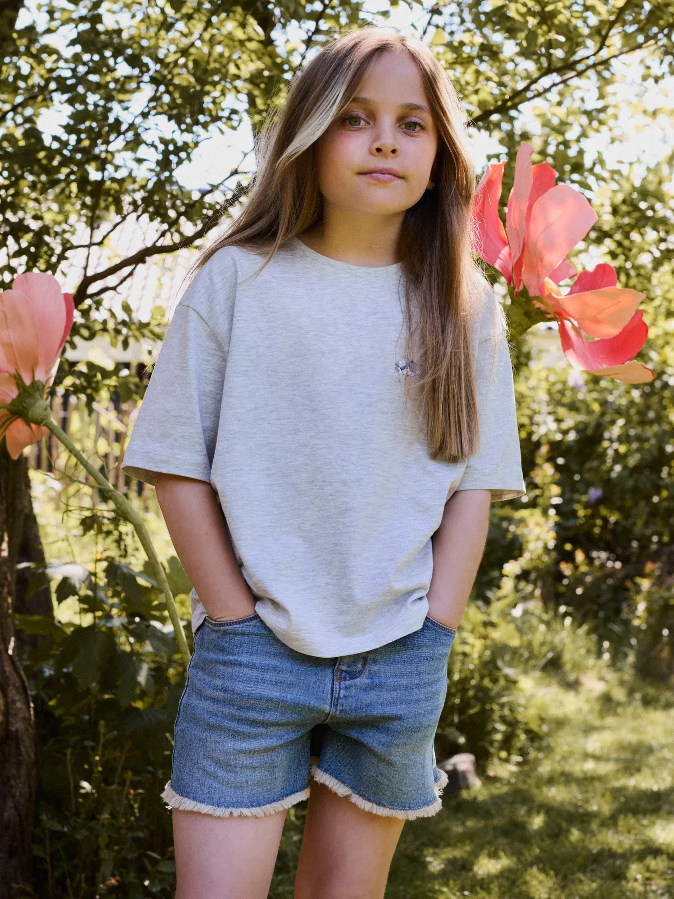 NAME IT T-shirt Fresh Bloom grijs meisjes backprint detail styling