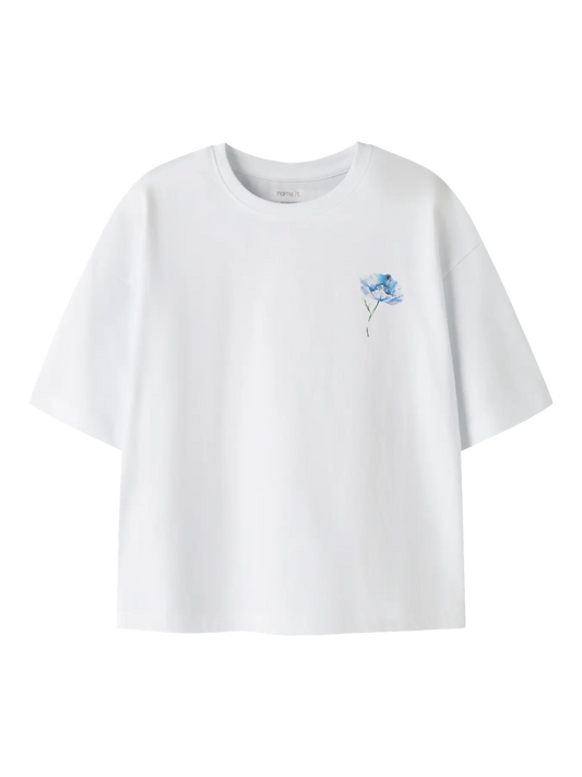 NAME IT meisjes t-shirt Fresh Bloom wit met backprint - oversized pasvorm