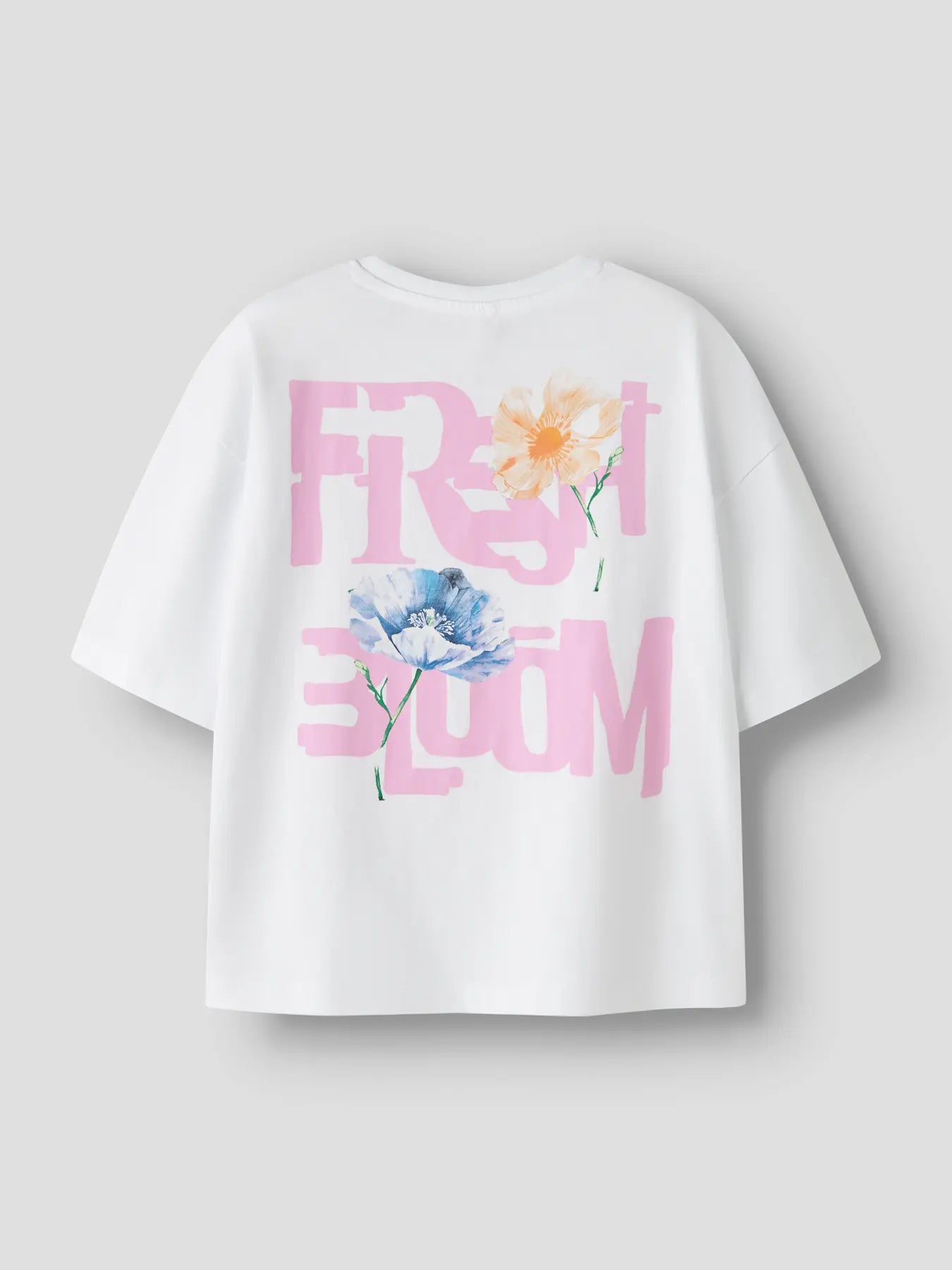NAME IT oversized t-shirt Fresh Bloom voor meisjes - wit katoenen shirt met opvallende rugprint