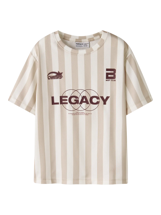 NAME IT jongens t-shirt Soccer Vibes beige gestreept - voetbal shirt voor jongens