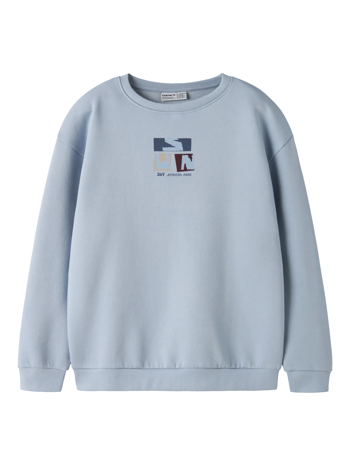 NAME IT jongens sweater blue fog met sunset backprint - voorkant