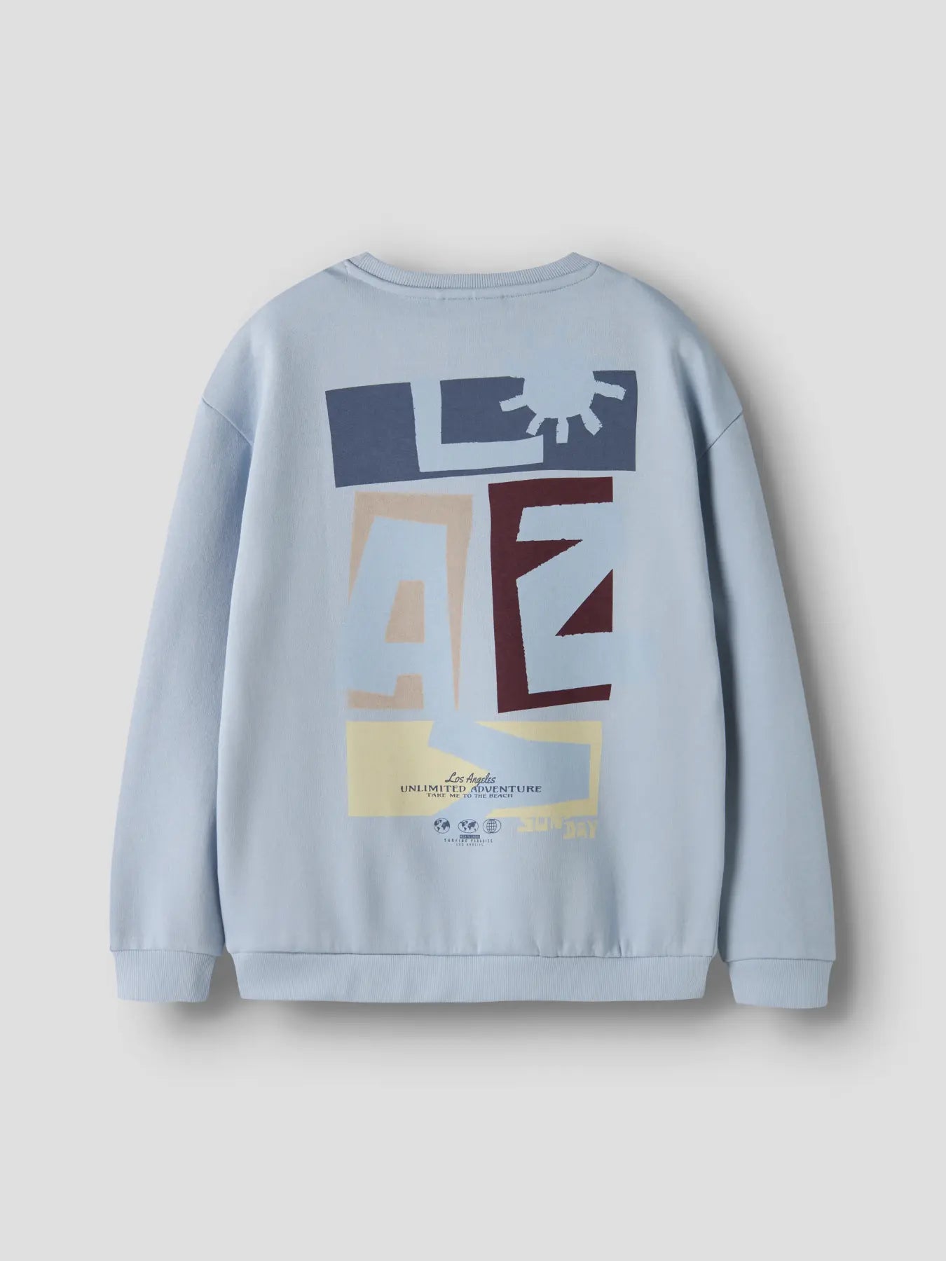 NAME IT jongens sweater blue fog - achterkant met sunset print detail
