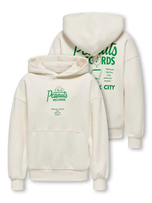 ONLY AND SONS witte hoodie met Peanut Records backprint voor jongens - achterkant met print