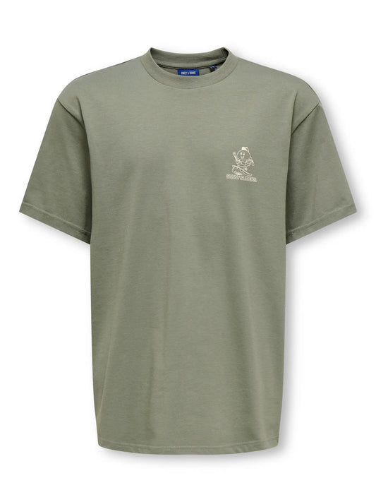 ONLY AND SONS Sunny Relax T-shirt kaki jongens - voorkant met backprint detail