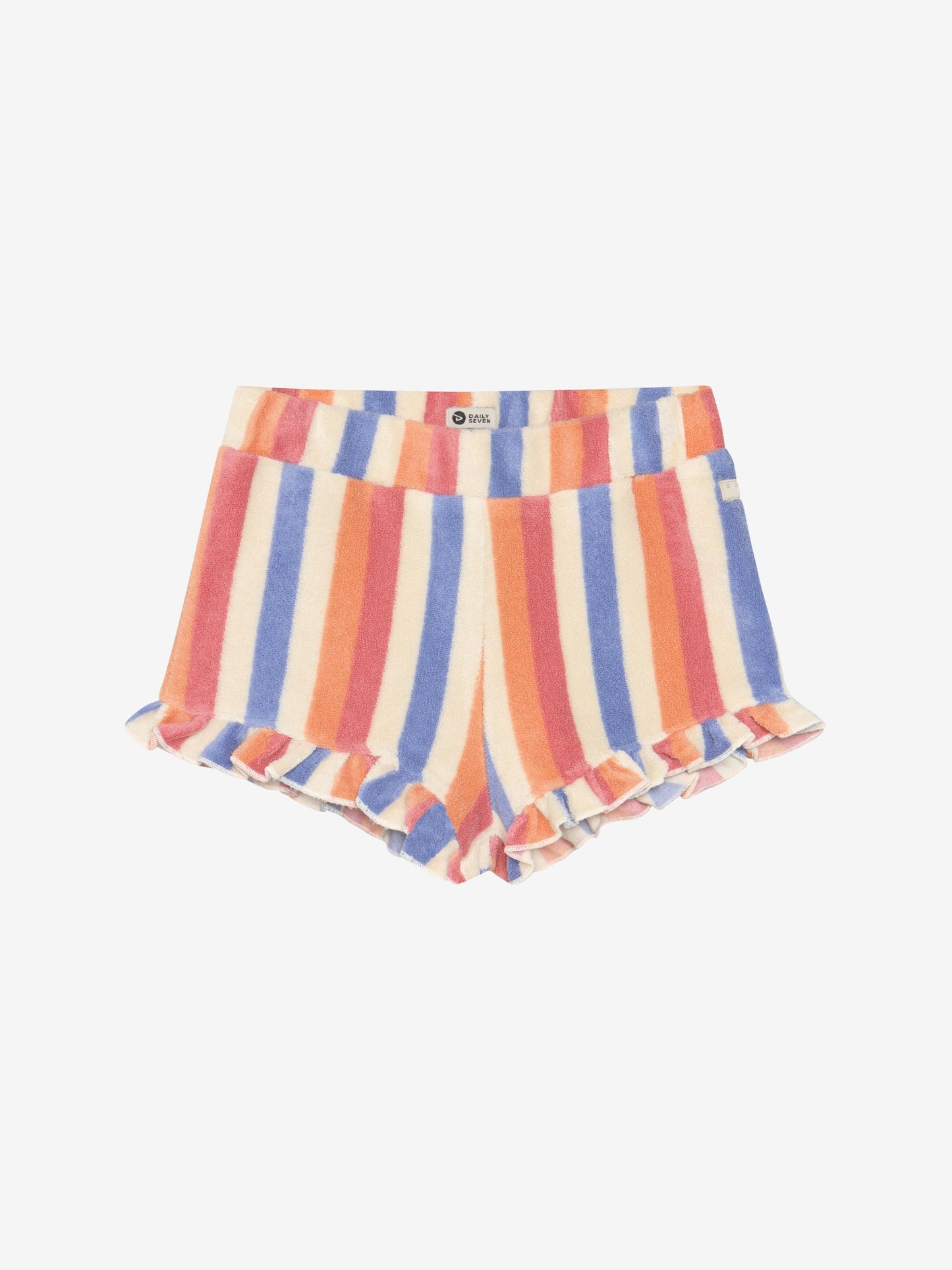 DAILY7 gestreepte badstof short voor meisjes - voorkant detail