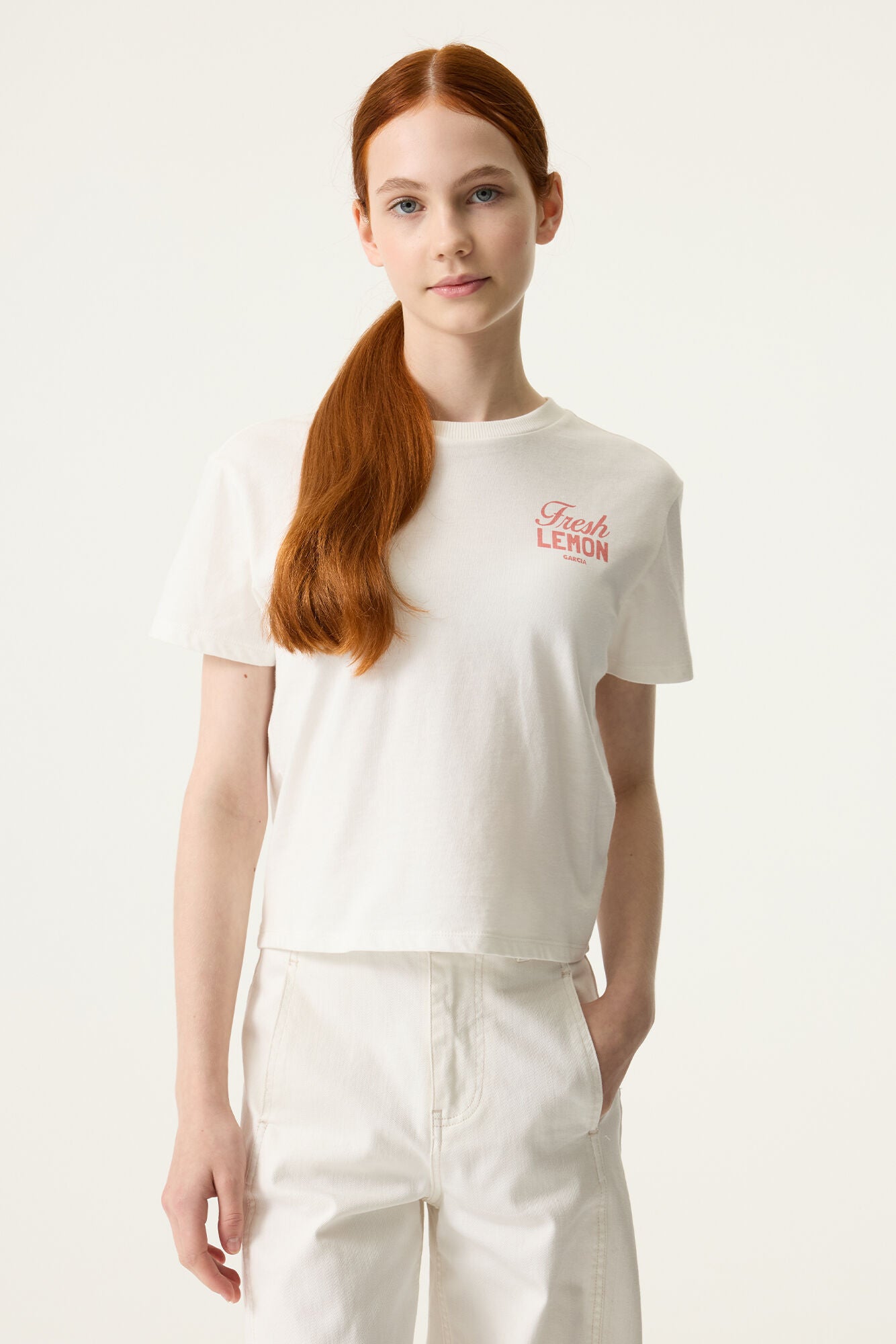 GARCIA wit T-shirt meisjes - volledige look met lemon backprint