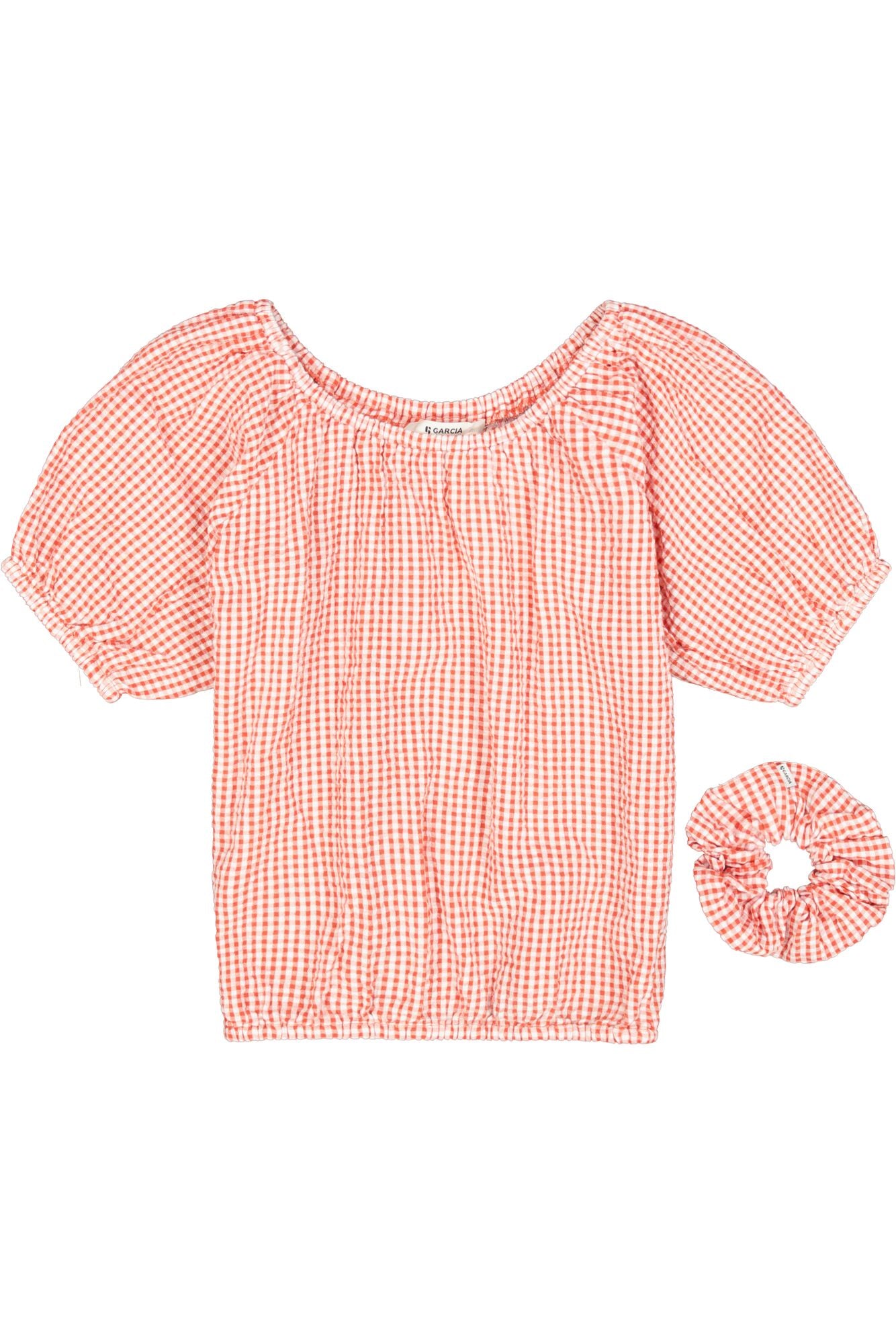 GARCIA ruiten crop blouse in Baked Apple rood met bijpassende scrunchie voor meisjes