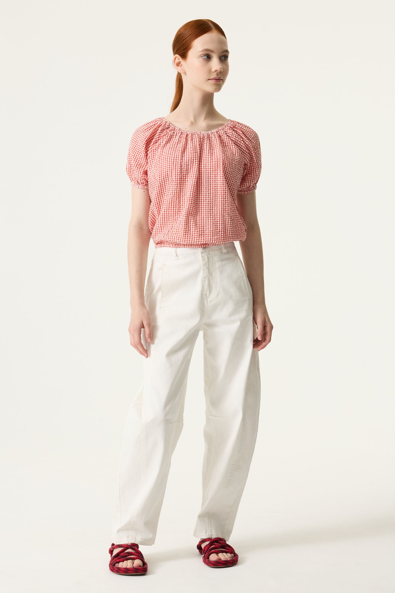 GARCIA ruiten blouse crop model in Baked Apple kleur voor tieners
