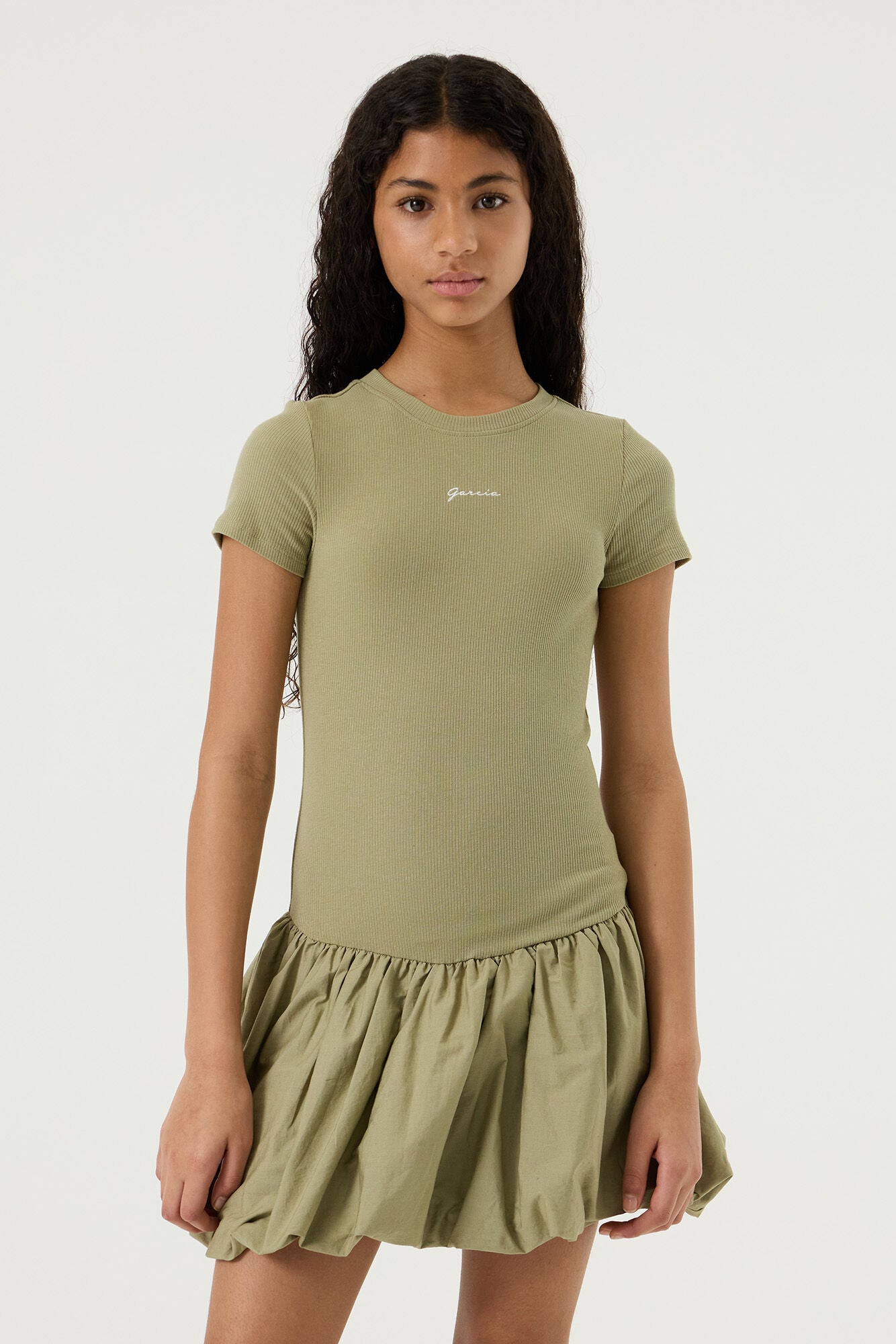 GARCIA Spring Army jurk meisjes kaki - detail army print