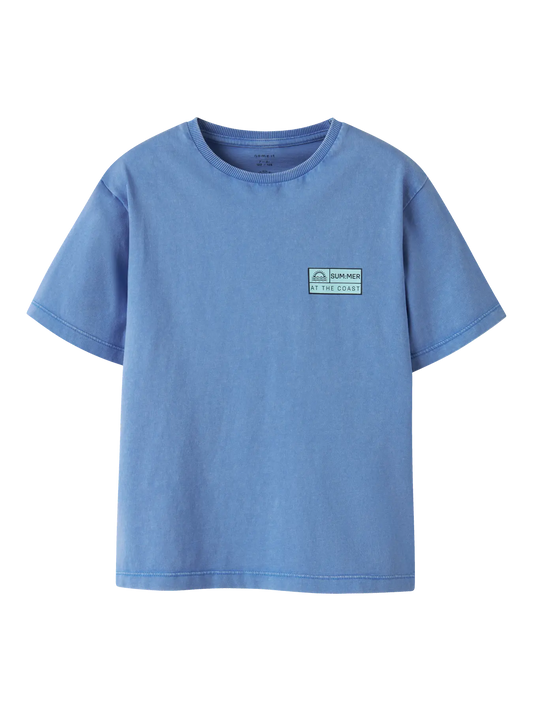 NAME IT jongens t-shirt blauw met Summer at the coast print - voorkant