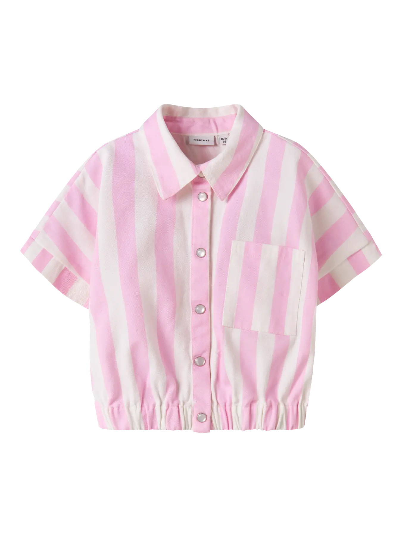 NAME IT meisjes vest roze wit gestreept met backprint - voorkant