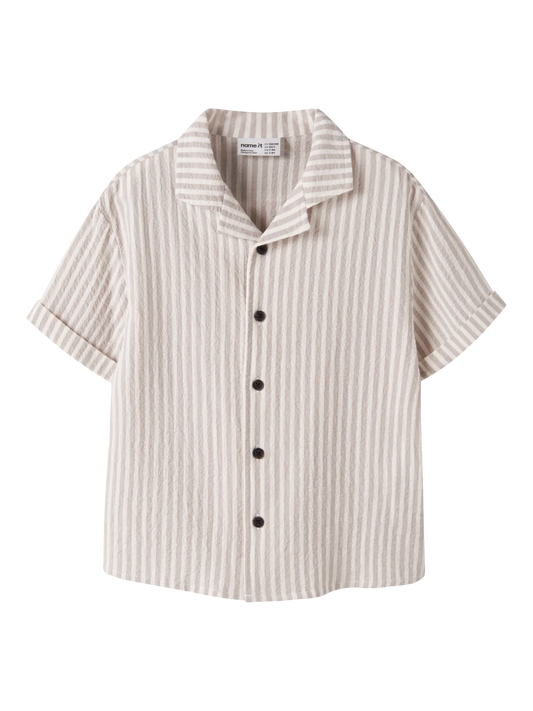 NAME IT Jongens Gestreept Shirt - Creme - voorkant