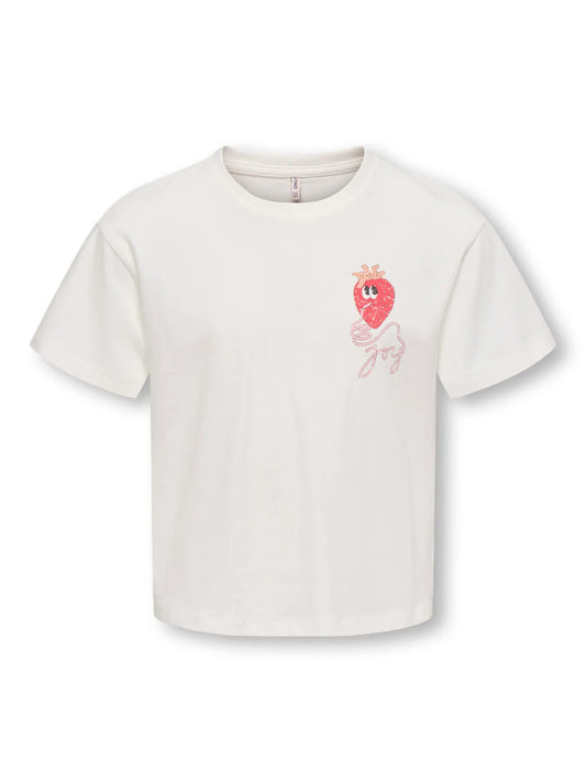 ONLY Printed Top Meisjes Cloud Dancer - Wit T-shirt met Print - voorkant