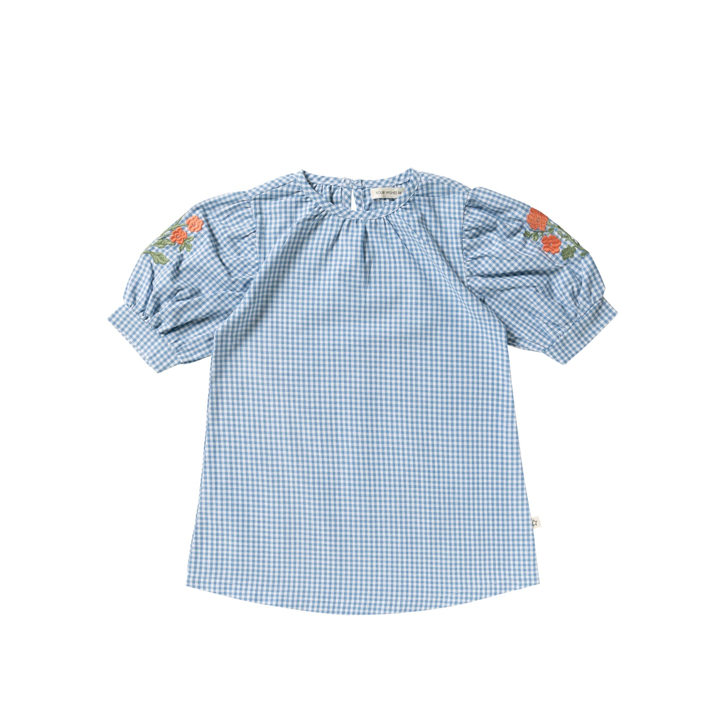 YOUR WISHES Vichy Blue Puff Sleeve Dress - voorkant