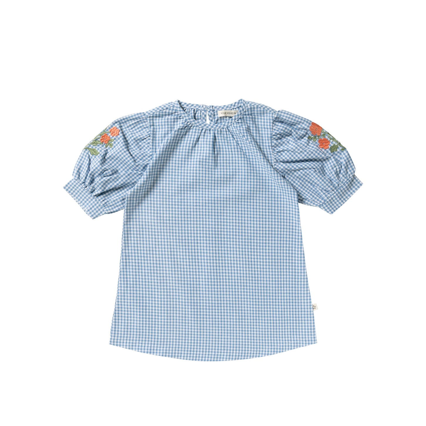 YOUR WISHES Vichy Blue Puff Sleeve Dress - voorkant