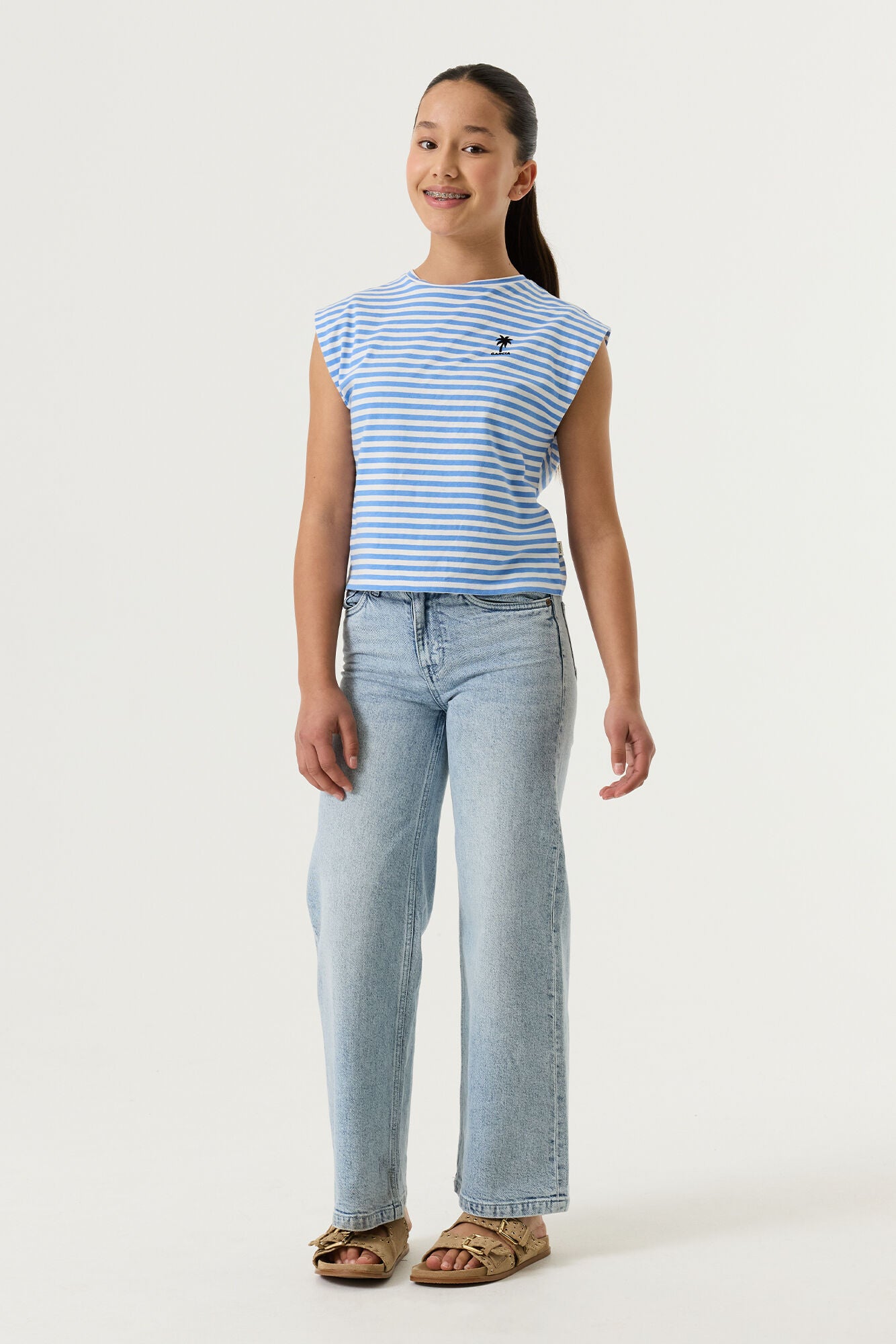 GARCIA Meisjes T-shirt – Pacific Blue Gestreept