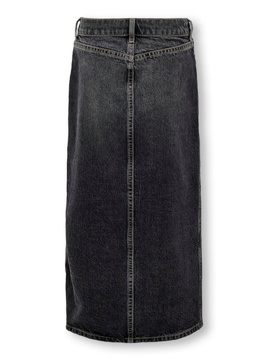 LANGE JEANSROK MET SPLIT GRIJS