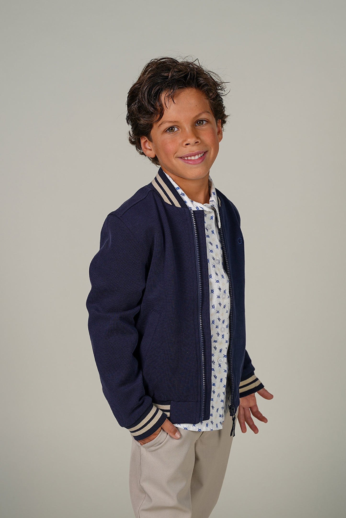 Le Garçon piqué bomber jongens wit - detail textuur