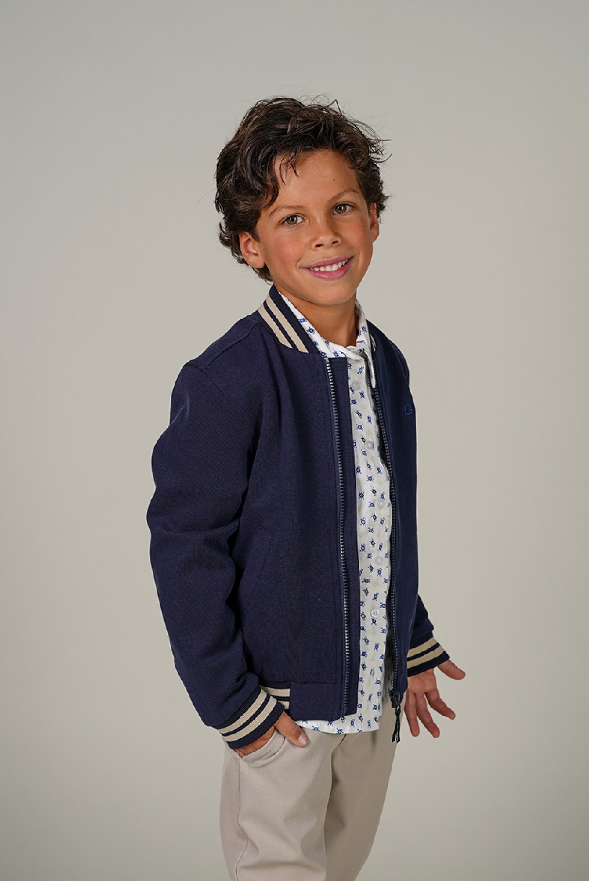 Le Garçon piqué bomber jongens wit - detail textuur