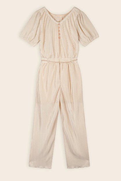 Geprinte Plissee Jumpsuit Licht Goud