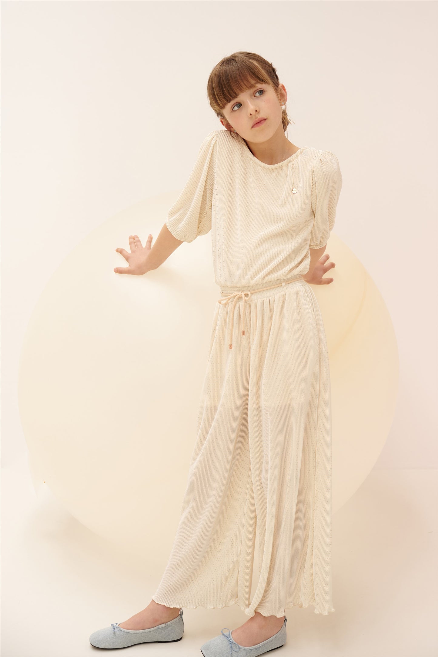 Geprinte Plissee Jumpsuit Licht Goud