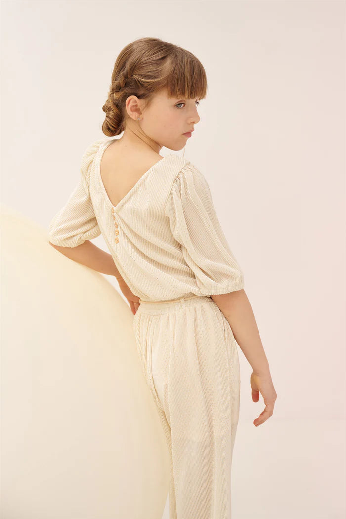 Geprinte Plissee Jumpsuit Licht Goud