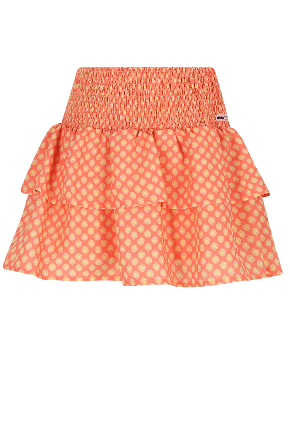 NONO all-over print rok orange coral - smocked meisjesrok met speels design