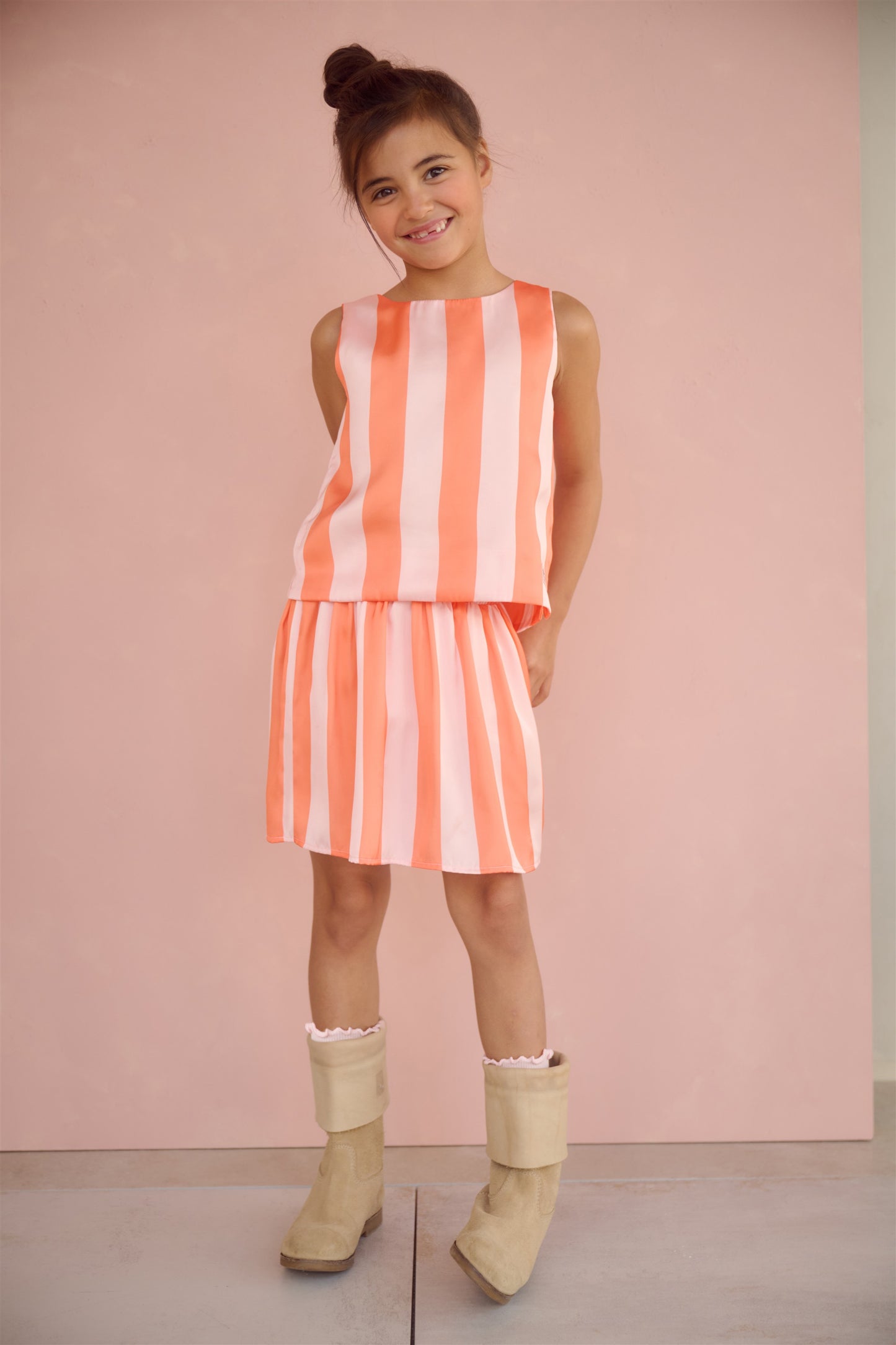 NONO meisjesrok juicy orange - achterkant gestreepte rok met oranje strepen