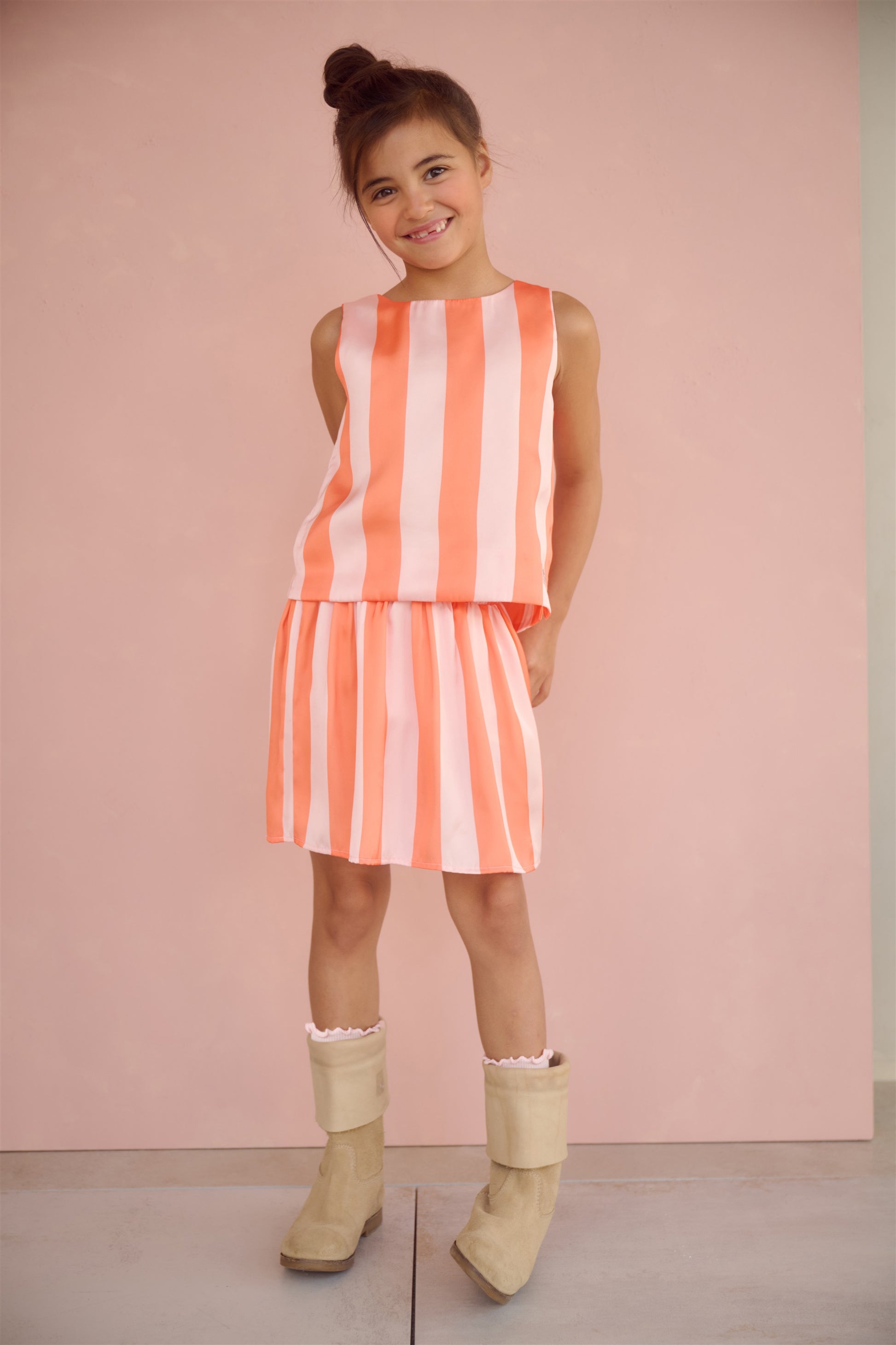 NONO meisjesrok juicy orange - achterkant gestreepte rok met oranje strepen
