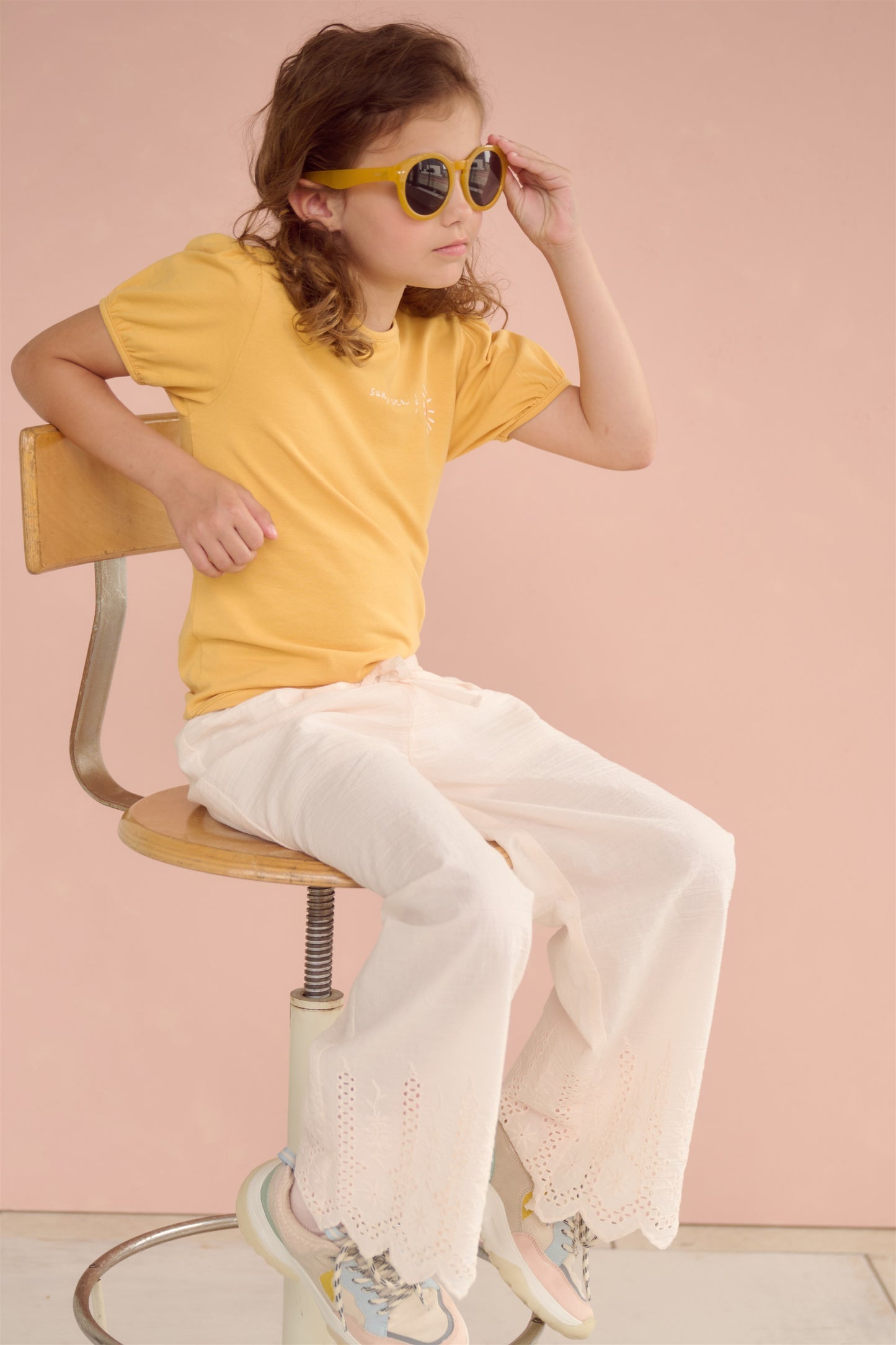 NONO T-shirt Sun, Sea, Summer - Oker Geel Shirt voor Meisjes