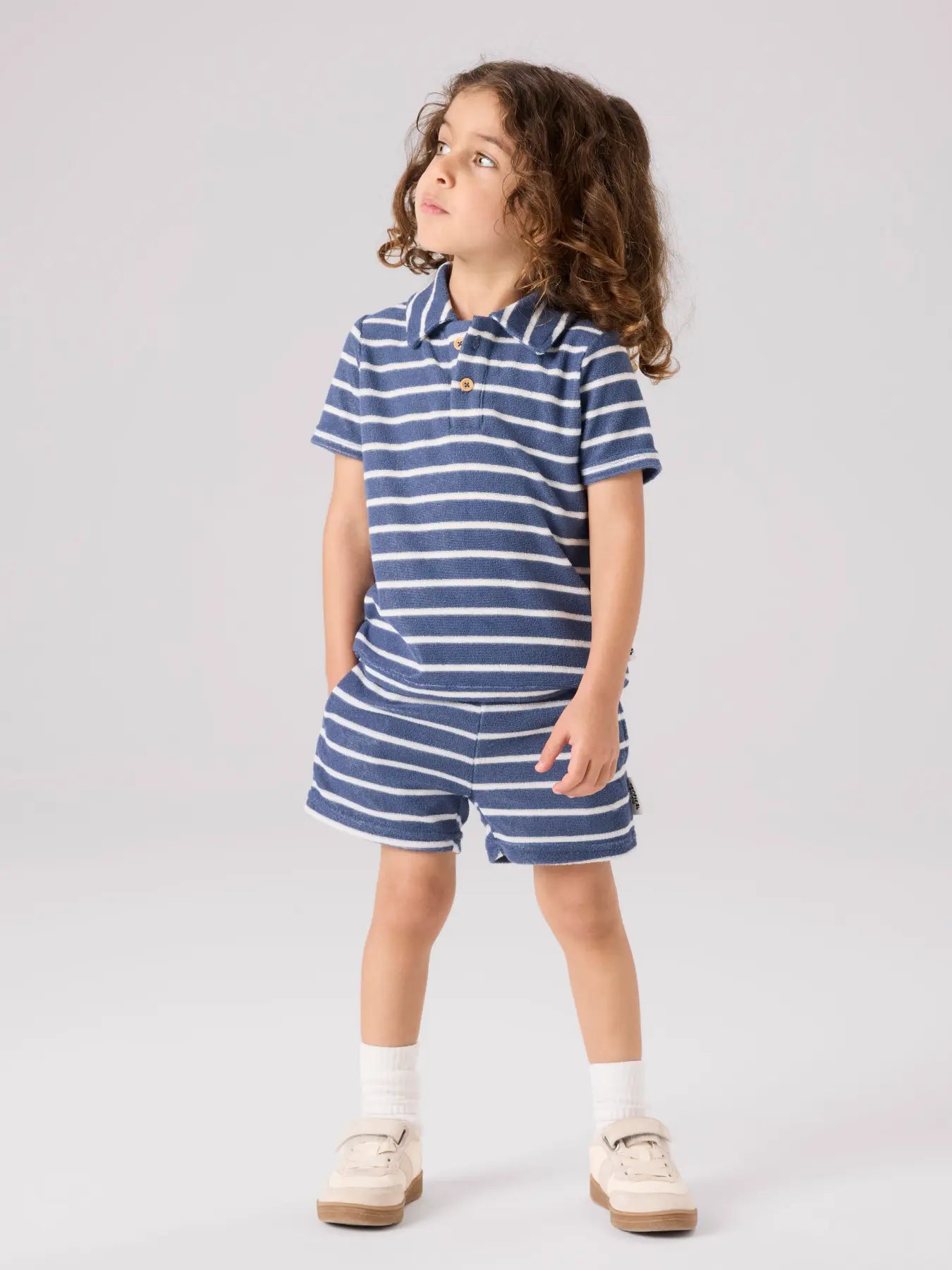 Name It Terry Shorts Badstof - Blauw Jongens - voorkant gestyled met bijpassende polo