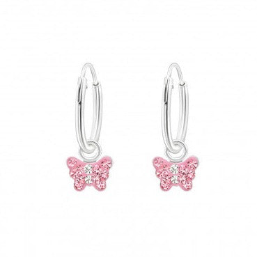 Zilveren oorbelletjes pink butterfly