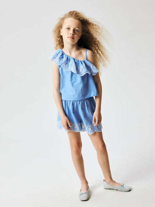 Name It Purple Impression Short – Katoenen Meisjes Short met Borduurwerk - gestyled