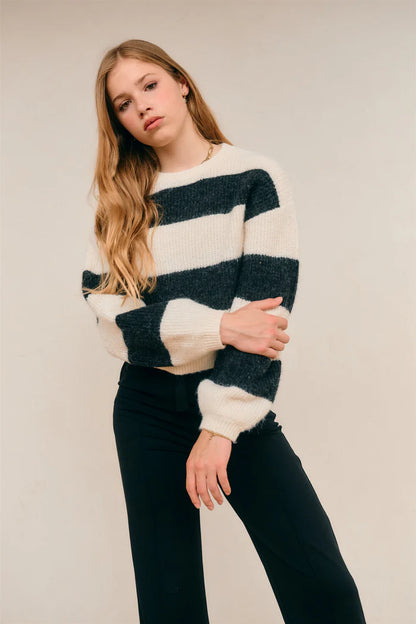 Gestreepte Gebreide Sweater Zwart