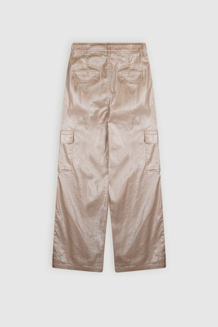 Cargo Goud Geprinte Stretch Twill Broek Zand